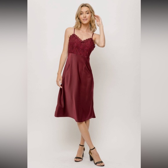85. Slip Dress Lace Inset Wine Burgundy Evening Cocktail S, M & L Available NWT - Picture 2 of 7